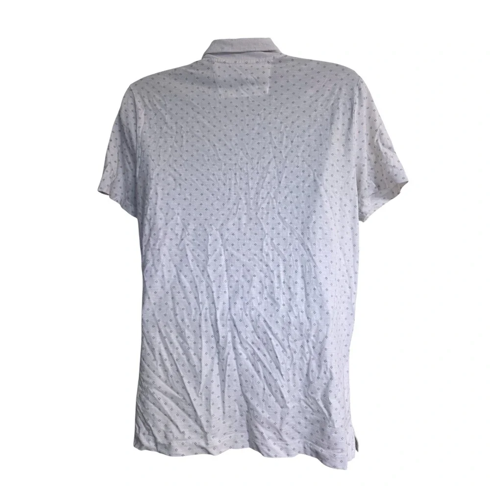 Banana Republic Luxury Touch Polo Shirt Mens Large White Grey Diamond‎ Print A7